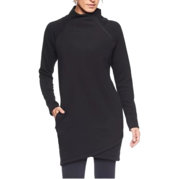 Athleta Cozy Karma ASYM Sweatshirt Dress Black Small﻿ - Picture 3 of 4